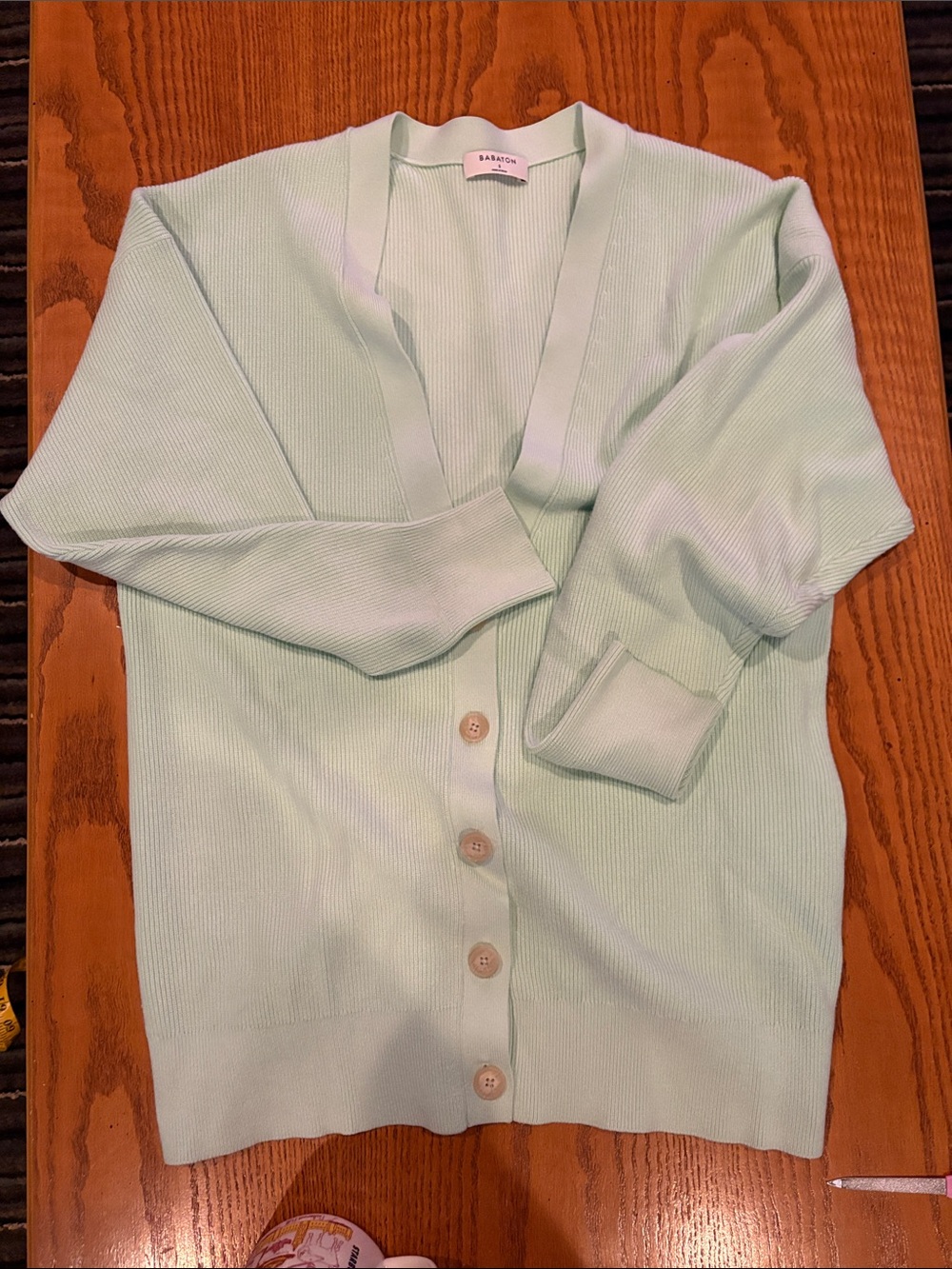 Babaton Light Mint Ribbed V-Neck Button Cardigan - Picture 7 of 9
